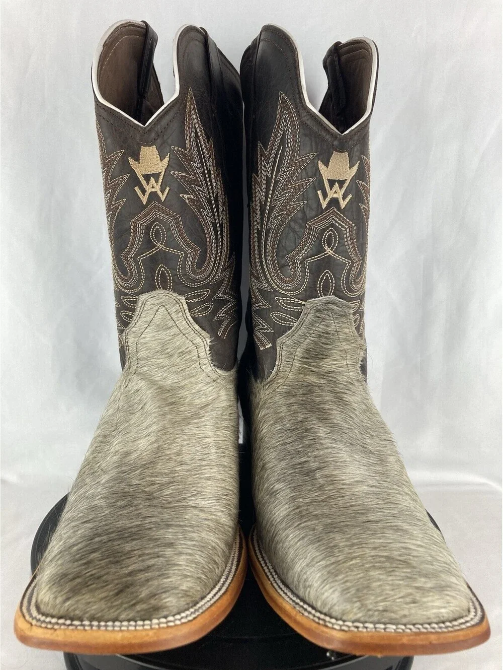 NEW Mens 12 White Wing Hair on Hide Western Boots Wide Square Toe Gray Hair Calf
